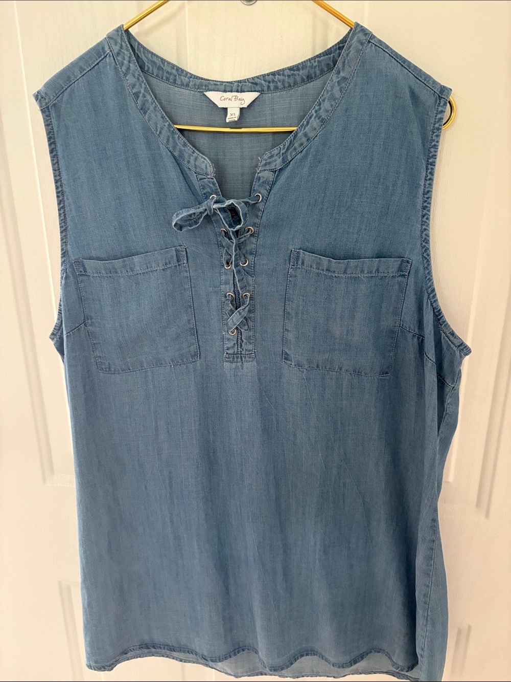 Coral Bay Chambray Blue Button-Front Top